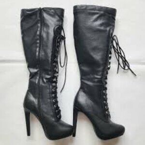 Black Stiletto boots - laced side zipper -Never worn size 9